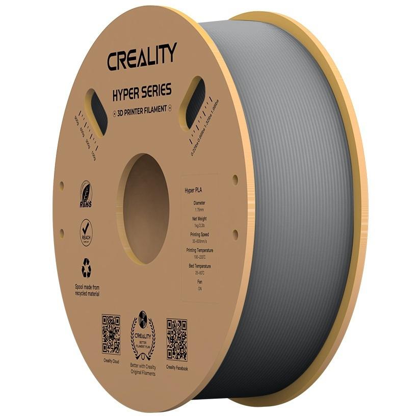 CREALITY HYPER PLA GREY 3D PRINTER FILAMENT, HIGH SPEED, 1 KG SPOOL1.75 3301010340 GRAY