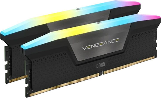 CORSAIR RAM DIMM XMS5 KIT 2X16GB CMH32GX5M2B6400Z36, DDR5, 6400MHZ, LATENCY 36-48-48-104, 1.35V, VENGEANCE RGB, XMP 3.0, RGB LED, BLACK, LTW.