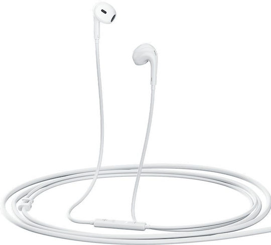 QCY LH1 WHITE - WIRED SEMI-EAR EARPHONES W. MIC IOS ANDROID TYPE-C 1,15M CABLE 20-20KHZ
