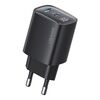USAMS ΦΟΡΤΙΣΤΉΣ ΤΟΊΧΟΥ US-CC229, USB & USB-C, 30W, GAN, ΜΑΎΡΟΣ