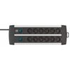 BRENNENSTUHL PREMIUM-ALU-LINE TECHNICS EXTENSION LEAD 12-WAY DUO BLACK 3M H05VV-F 3G1.5 WITH EVERY 6 SOCKETS SWITCHED (1391000912) (BNN1391000912)