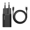 BASEUS TRAVEL CHARGER SET SUPER SI 1C QC (WITH SIMPLE WISDOM CABLE TYPE-C TO LIGHTNING 1M) 20W EU BLACK (TZCCSUP-B01) (BASTZCCSUP-B01)