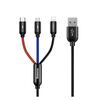 BASEUS THREE PRIMARY COLORS 3-IN-1 BRAIDED USB TO LIGHTNING / TYPE-C / MICRO USB CABLE 3A ΜΑΎΡΟ 1.2M (CAMLT-BSY01) (BASCAMLT-BSY01)
