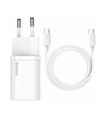 BASEUS ΦΟΡΤΙΣΤΉΣ ΜΕ ΘΎΡΑ USB-C ΚΑΙ ΚΑΛΏΔΙΟ USB-C 25W ΛΕΥΚΌΣ (SUPER SI) (TZCCSUP-L02) (BASTZCCSUPL02)