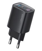 USAMS ΦΟΡΤΙΣΤΉΣ ΤΟΊΧΟΥ US-CC229, USB & USB-C, 30W, GAN, ΜΑΎΡΟΣ