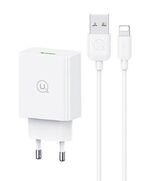 USAMS ΦΟΡΤΙΣΤΉΣ ΤΟΊΧΟΥ SCXLTZ03 ΜΕ ΚΑΛΏΔΙΟ LIGHTNING, USB, 18W, ΛΕΥΚΌΣ