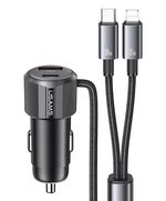 USAMS ΦΟΡΤΙΣΤΉΣ ΑΥΤΟΚΙΝΉΤΟΥ CC287 ΜΕ 2 ΣΕ 1 ΚΑΛΏΔΙΟ, USB/USB-C ΘΎΡΕΣ, 66W, ΜΑΎΡΟΣ