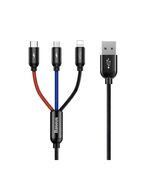 BASEUS THREE PRIMARY COLORS 3-IN-1 BRAIDED USB TO LIGHTNING / TYPE-C / MICRO USB CABLE 3A ΜΑΎΡΟ 1.2M (CAMLT-BSY01) (BASCAMLT-BSY01)