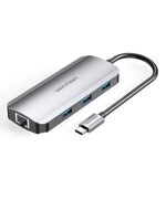 VENTION TYPE-C TO HDMI/USB 3.0X3/RJ45/PD 100W DOCKING STATION 0.15M GRAY ALUMINUM ALLOY TYPE (TOHHB) (VENTOHHB)
