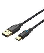 VENTION NYLON BRAIDED USB 2.0 A MALE TO TYPE-C MALE 3A CABLE 3M BLACK LED TYPE (CTFBI) (VENCTFBI)