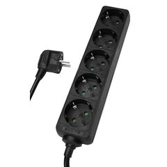 POWERTECH ΠΟΛΎΠΡΙΖΟ PT-870, 5X SCHUKO, 16A, 1,5M, ΜΑΎΡΟ