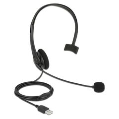DELOCK HEADPHONES ΜΕ ΜΙΚΡΌΦΩΝΟ 27177, MONO, USB, VOLUME CONTROL, ΜΑΎΡΑ