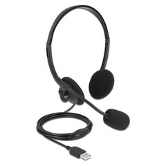 DELOCK HEADPHONES ΜΕ ΜΙΚΡΌΦΩΝΟ 27178, STEREO, USB, VOLUME CONTROL, ΜΑΎΡΑ