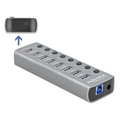 DELOCK USB HUB ΜΕ ΔΙΑΚΌΠΤΕΣ 63264, 8X USB & USB-C PD, 5GBPS, 2.4A, ΓΚΡΙ