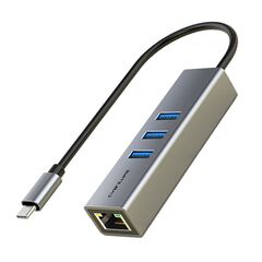 CABLETIME USB-C HUB CT-CMLU3, RJ45 & 3X USB ΘΎΡΕΣ, 5GBPS, 1000MBPS, ΓΚΡΙ