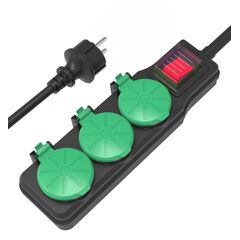 POWERTECH ΠΟΛΎΠΡΙΖΟ PT-1070, 3X SCHUKO, IP44, 16A, 1.5M, ΜΑΎΡΟ
