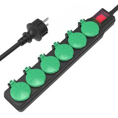 POWERTECH ΠΟΛΎΠΡΙΖΟ PT-1071, 6X SCHUKO, IP44, 16A, 1.5M, ΜΑΎΡΟ