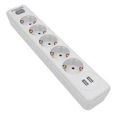 PHILIPS ΠΟΛΎΠΡΙΖΟ SPN3052WA, 5X SCHUKO 16A, 2X USB 2.4A, 2M, ΛΕΥΚΌ