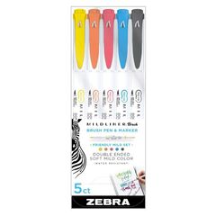 ZEBRA MILDLINER DOUBLE ENDED BRUSH PEN & MARKER BOLD & FINE POINT 5 PACK FRIENDLY MILD SET (ZB-79505) (ZEB79505)