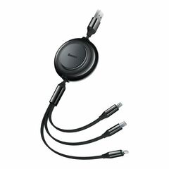 BASEUS BRIGHT MIRROR 2 FLAT / RETRACTABLE USB TO TYPE-C / MICRO USB / LIGHTNING CABLE 3.5A ΜΑΎΡΟ 1.1M  (CAMJ010001) (BASCAMJ010001)