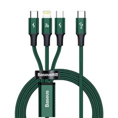 BASEUS RAPID SERIES BRAIDED USB TO MICRO USB / TYPE-C / LIGHTNING CABLE 3A ΠΡΆΣΙΝΟ 1.5M  (CAMLT-SC06) (BASCAMLT-SC06)