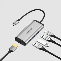 VENTION TYPE-C TO HDMI/USB 3.0*3/PD 87W DOCKING STATION 0.15M GRAY METAL TYPE (CNBHB) (VENCNBHB)