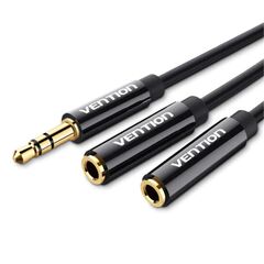 VENTION 3.5MM MALE TO 2*3.5MM FEMALE STEREO SPLITTER CABLE 0.3M BLACK ABS TYPE (BBSBY) (VENBBSBY)