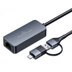 POWERTECH ΑΝΤΆΠΤΟΡΑΣ ΔΙΚΤΎΟΥ PTR-0149, USB & USB-C, 1000 MBPS, ΓΚΡΙ