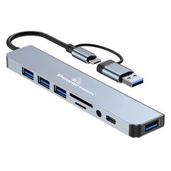 POWERTECH DOCKING STATION PTR-0151, 8 ΘΥΡΏΝ, USB & USB-C ΣΎΝΔΕΣΗ, ΓΚΡΙ