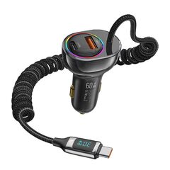 USAMS ΦΟΡΤΙΣΤΉΣ ΑΥΤΟΚΙΝΉΤΟΥ US-CC192 ΜΕ ΚΑΛΏΔΙΟ, USB/USB-C, 60W, ΜΑΎΡΟΣ