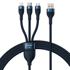 BASEUS 3IN1 USB CABLE FLASH SERIES, USB-C + MICRO USB + LIGHTNING, 100W, 1.2M (BLUE) (CASS030003) (BASCASS030003)
