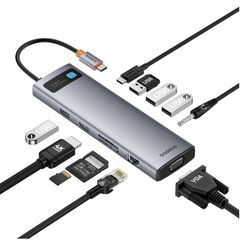 BASEUS HUB 11IN1  STARJOY METAL GLAM SERIES USB-C TO HDMI +VGA + 3 X USB 3.0 + USB 2.0+USB-C PD + RJ45 + SD/TF +35MM (B00030709811-00) (BASB00030709811-00)