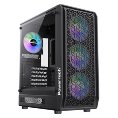 POWERTECH GAMING PC CASE PT-1309, TEMPERED GLASS, 4X ARGB FAN, ATX, 340X200X436MM, ΜΑΎΡΟ