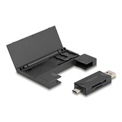 DELOCK CARD READER 91014 ΓΙΑ SD & MICRO SD, ΜΕ ΘΉΚΗ, USB/USB-C, 5GBPS, ΜΑΎΡΟ