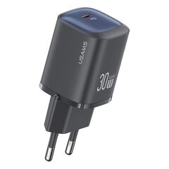 USAMS ΦΟΡΤΙΣΤΉΣ ΤΟΊΧΟΥ US-CC251, USB-C, 30W, GAN, ΜΑΎΡΟΣ