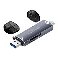 POWERTECH CARD READER PT-1343 ΓΙΑ SD & MICRO SD, USB 3.2, 5GBPS, ΓΚΡΙ