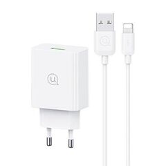 USAMS ΦΟΡΤΙΣΤΉΣ ΤΟΊΧΟΥ SCXLTZ03 ΜΕ ΚΑΛΏΔΙΟ LIGHTNING, USB, 18W, ΛΕΥΚΌΣ
