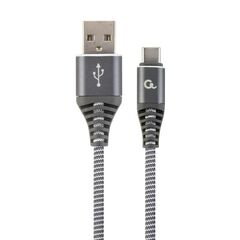 GEMBIRD PREMIUM USB-C 2.0 CABLE (AM/CM) METAL CONNECTORS NYLON BRAID 1M GRAY/WHITE (CC-USB2B-AMCM-1M-WB2) (GEMCC-USB2B-AMCM-1M-WB2)