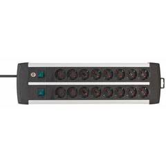 BRENNENSTUHL PREMIUM-ALU-LINE TECHNICS EXTENSION LEAD 16-WAY DUO BLACK 3M H05VV-F 3G1.5 WITH EVERY 8 SOCKETS SWITCHED (1391000916) (BNN1391000916)
