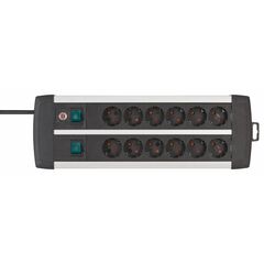 BRENNENSTUHL PREMIUM-ALU-LINE TECHNICS EXTENSION LEAD 12-WAY DUO BLACK 3M H05VV-F 3G1.5 WITH EVERY 6 SOCKETS SWITCHED (1391000912) (BNN1391000912)