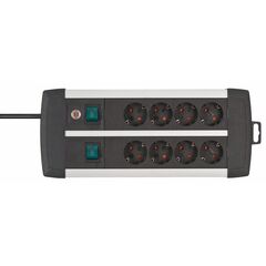 BRENNENSTUHL PREMIUM-ALU-LINE TECHNICS EXTENSION LEAD 8-WAY DUO BLACK 3M H05VV-F 3G1.5 WITH EVERY 4 SOCKETS SWITCHED (1391000908) (BNN1391000908)