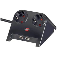BRENNENSTUHL DESKTOP-POWER USB-CHARGER WITH 2X USB-2.0 CHARGER 2100MA 2-WAY SOCKET, BLACK POLISHED 1.8M H05VV-F 3G1.5 (1153500222) (BNN1153500222)