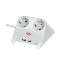 BRENNENSTUHL DESKTOP-POWER USB-CHARGER WITH 2X USB-2.0 CHARGER 2100MA 2-WAY SOCKET, WHITE POLISHED 1.8M H05VV-F 3G1.5 (1153520222) (BNN1153520222)