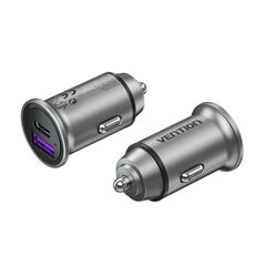 VENTION 2-PORT USB (A+C) CAR CHARGER (30W/30W) GRAY MINI STYLE ALUMINIUM ALLOY TYPE (FFFH0) (VENFFFH0)