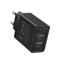 VENTION 2-PORT USB (A+A) WALL CHARGER (18W/18W) EU BLACK (FBAB0-EU) (VENFBAB0-EU)