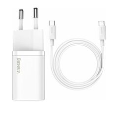 BASEUS ΦΟΡΤΙΣΤΉΣ ΜΕ ΘΎΡΑ USB-C ΚΑΙ ΚΑΛΏΔΙΟ USB-C 25W ΛΕΥΚΌΣ (SUPER SI) (TZCCSUP-L02) (BASTZCCSUPL02)