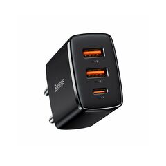 BASEUS ΦΟΡΤΙΣΤΉΣ ΧΩΡΊΣ ΚΑΛΏΔΙΟ ΜΕ 2 ΘΎΡΕΣ USB-A ΚΑΙ ΘΎΡΑ USB-C 30W POWER DELIVERY ΜΑΎΡΟΣ (COMPACT 2U+C) (CCXJ-E01) (BASCCXJE01)