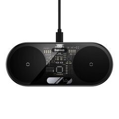 BASEUS DUAL QI WIRELESS CHARGER DIGITAL LED DISPLAY, 20W (WXSX010101) (BASWXSX010101)