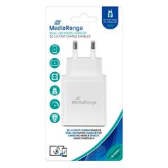 MEDIARANGE 25W FAST CHARGER WITH USB-A AND USB-C OUTPUT, WHITE (MRMA112)