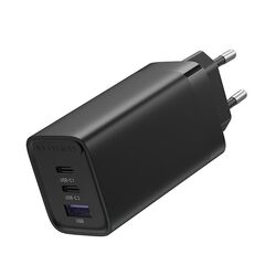 VENTION 3-PORT USB (C+C+A) GAN CHARGER (65W/30W/30W) EU-PLUG BLACK (FEDB0-EU) (VENFEDB0-EU)